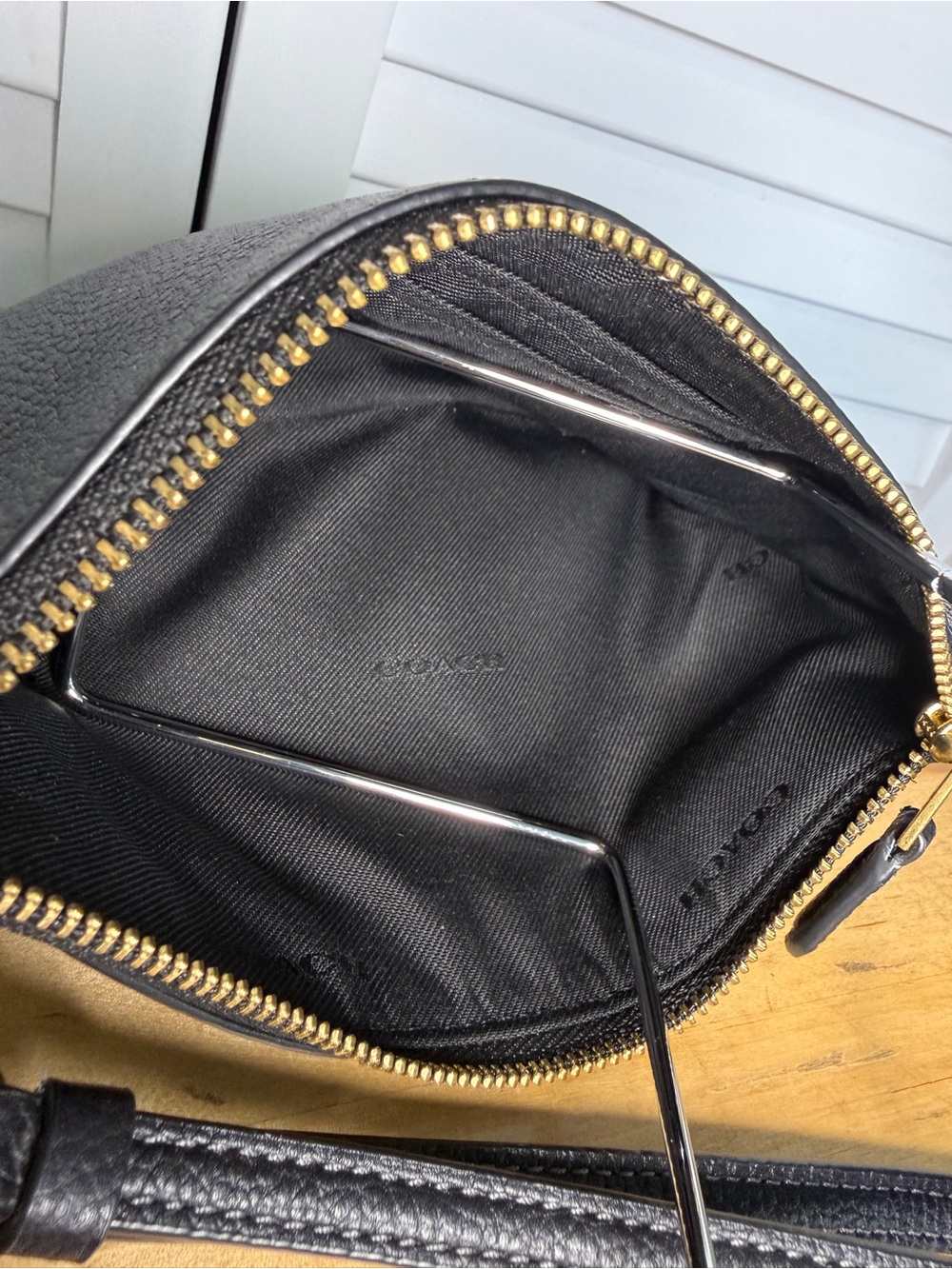 Coach Black Pebbled Leather Wristlet with Gold Hardware - Picture 6 of 10